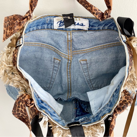 Denim Leopard Fringe Jean Bag - Picture 6 of 6